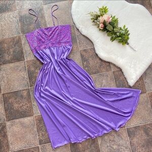 Vintage lavender purple maxi length nylon slip dress